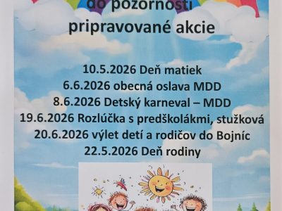 Pripravované akcie v mesiaci jún Pripravované akcie v mesiaci jún